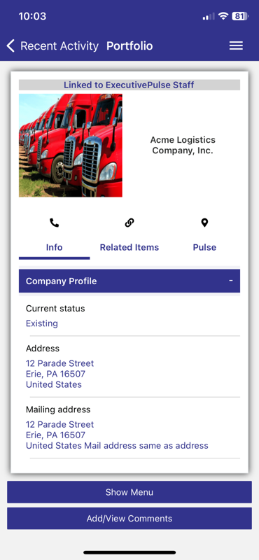 Mobile App Company View